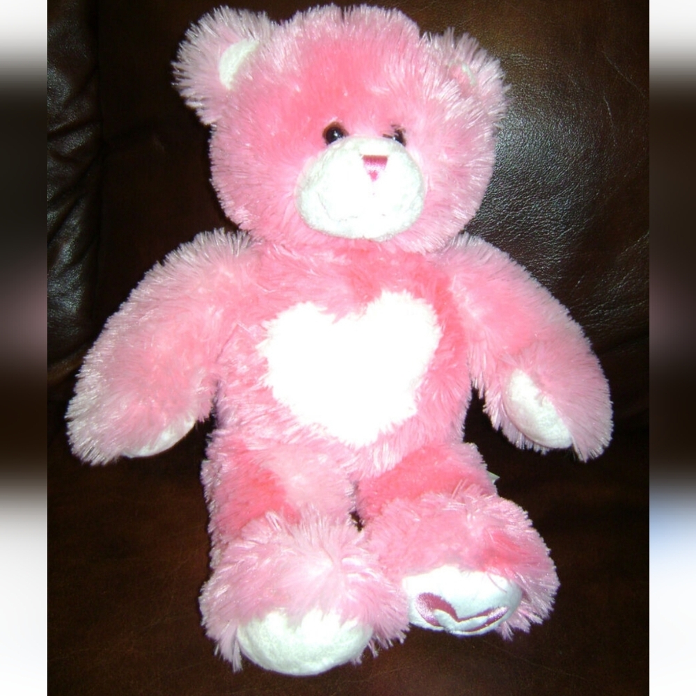BUILD A BEAR WORKSHOP PINK BEAR HEART ON A PAW PLUSH STUFFED TOY 16" SOFT & CUTE